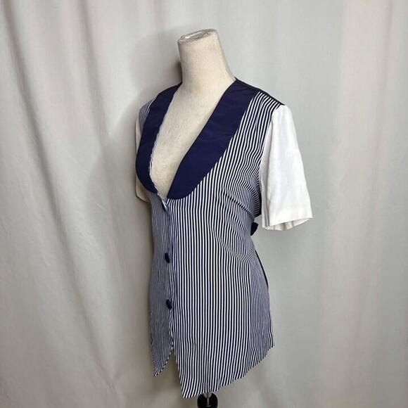 Nu Venture Vintage Layered Striped Shirt Vest Navy Formal Nautical 90s - Picture 10 of 11